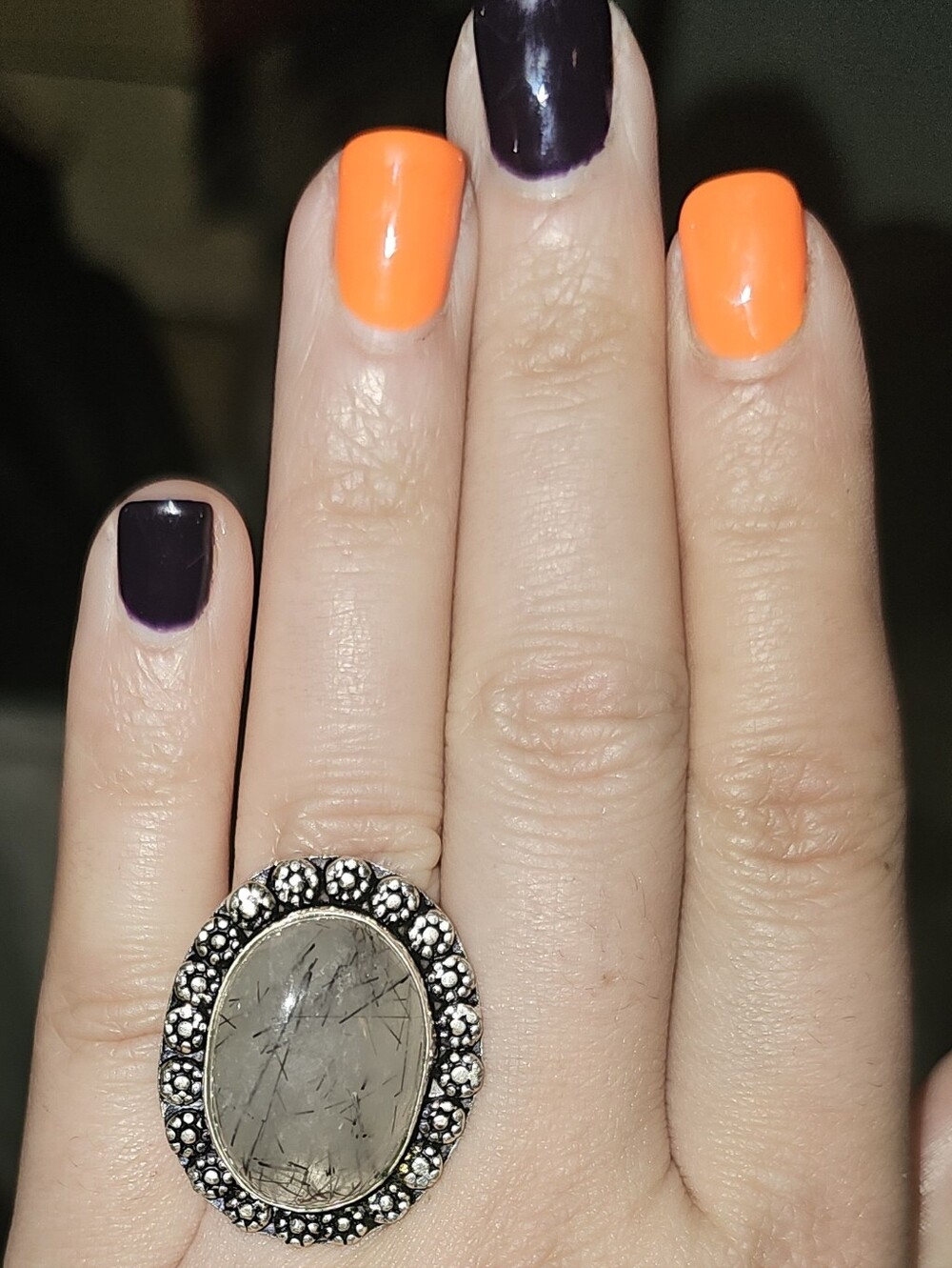 NEW✨️High Grade Black Rutile Gemstone .925 Sterling Silver Ring Size 7✨️Big Gem